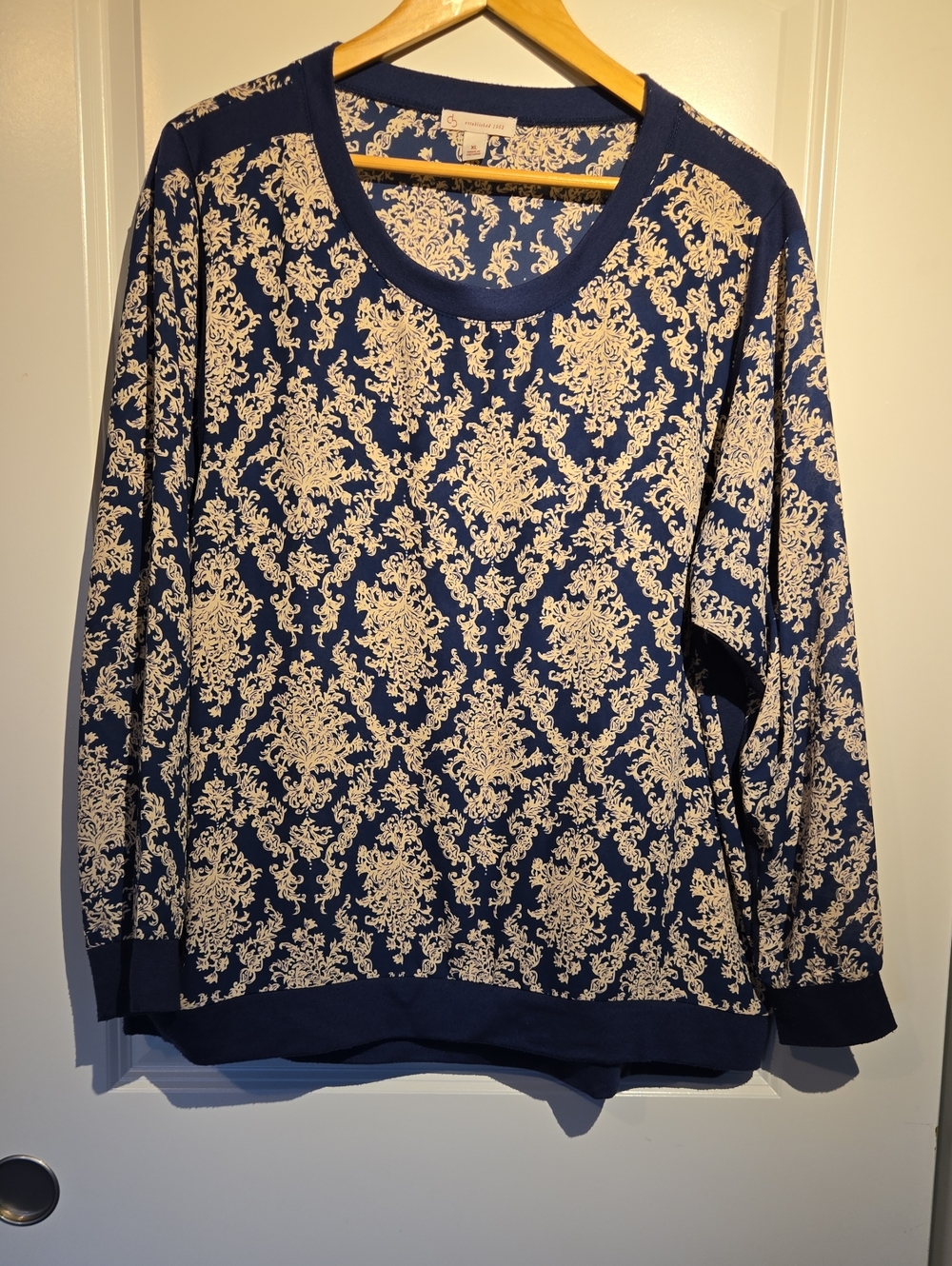 Christopher & Banks Navy and Cream Crew Neck Printed Top